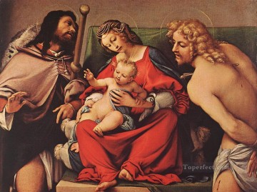 Virgen con el Niño y los Santos Roca y Sebastián 1522 Renacimiento Lorenzo Lotto Pinturas al óleo